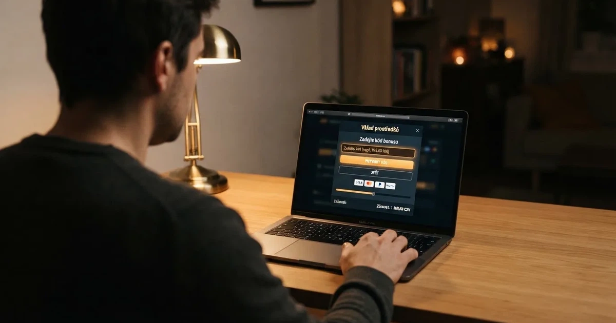 Rozhraní online casina s polem pro zadání promo kódu při vkladu na herní konto