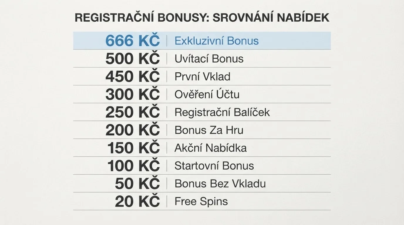 Srovnávací přehled registračních bonusů deseti operátorů s logy a klíčovými čísly každé nabídky